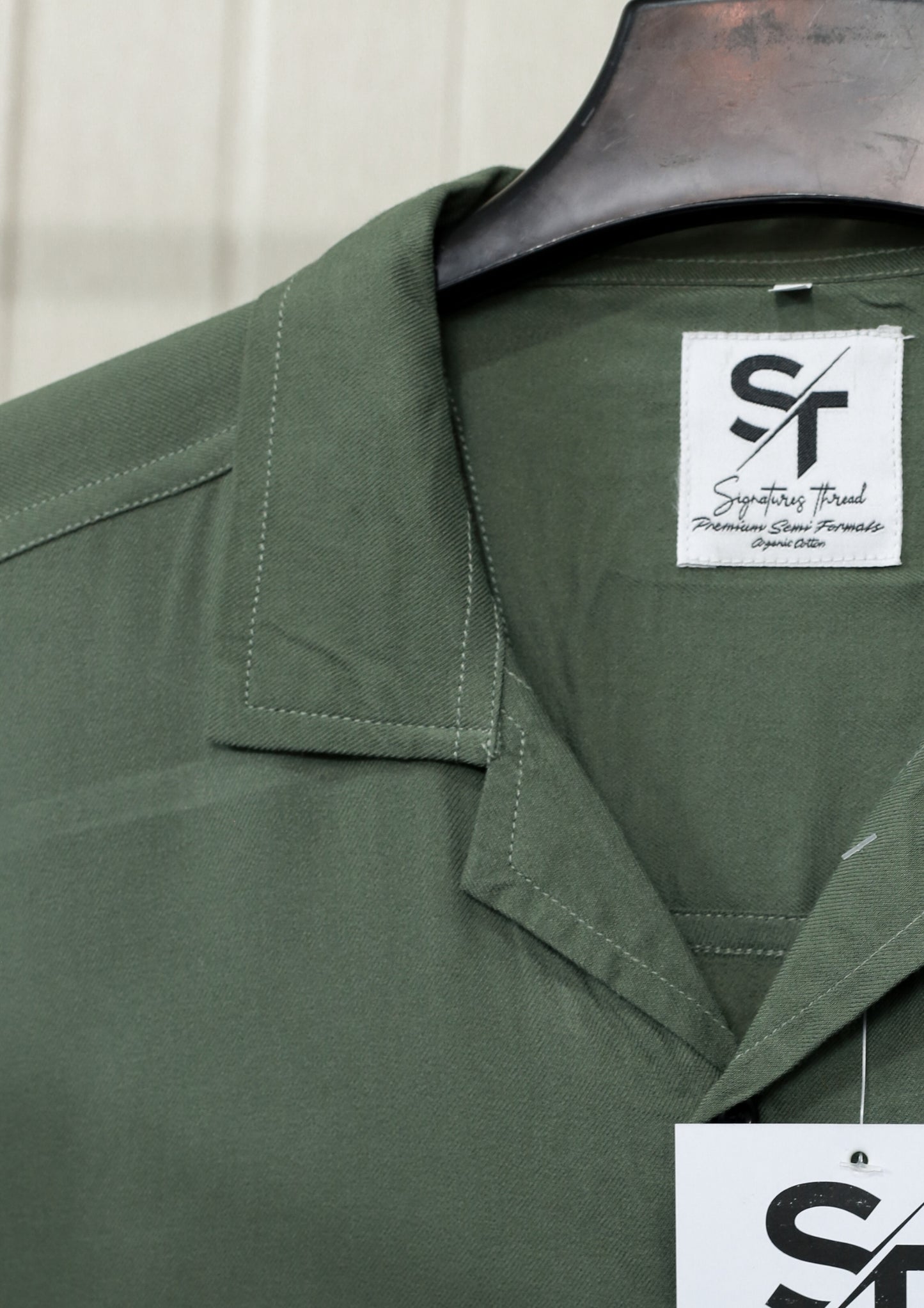 Green Textured Cuban Collar Shirt