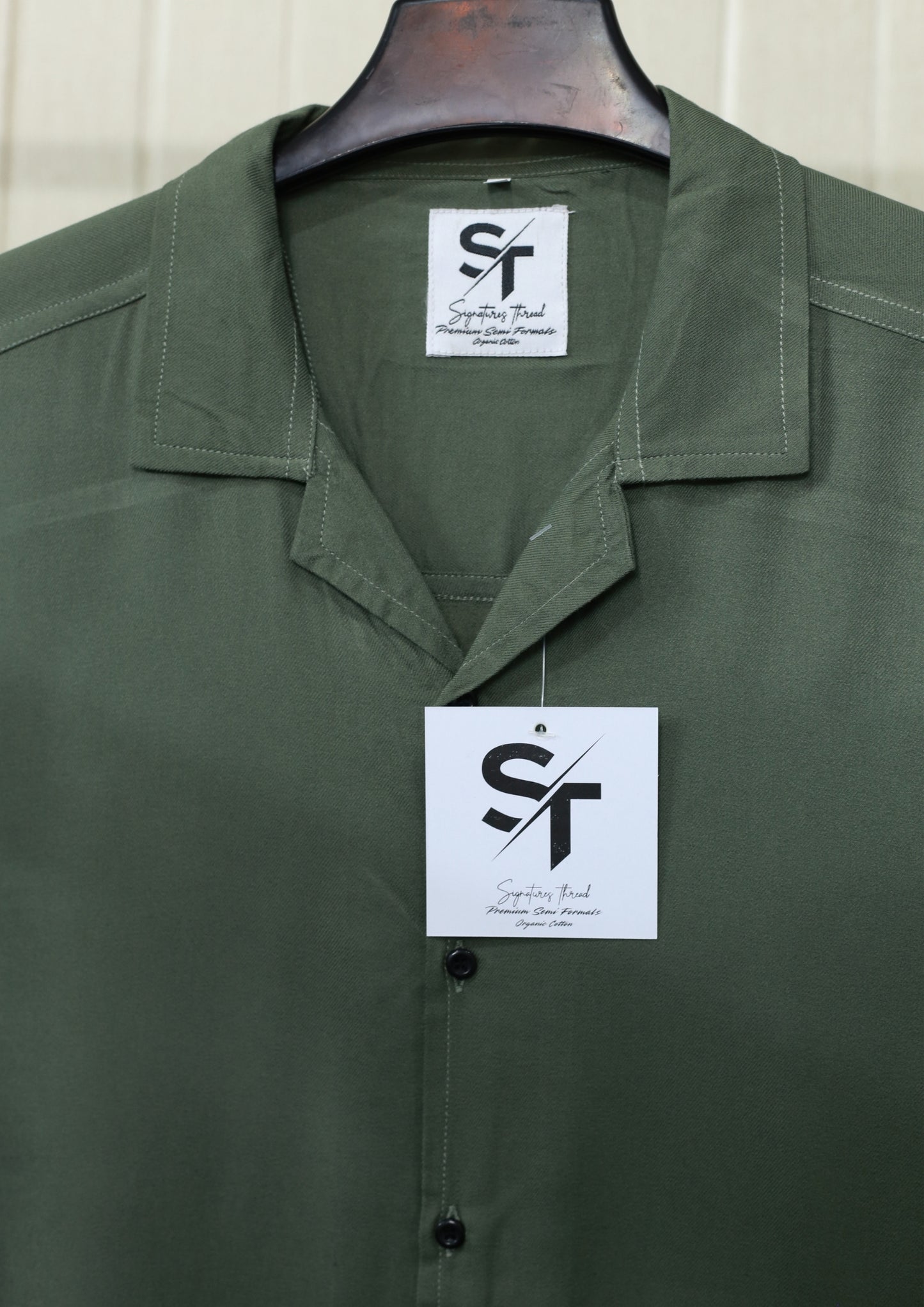 Green Textured Cuban Collar Shirt