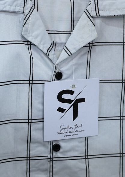 White Textured Cuban Collar Shirt