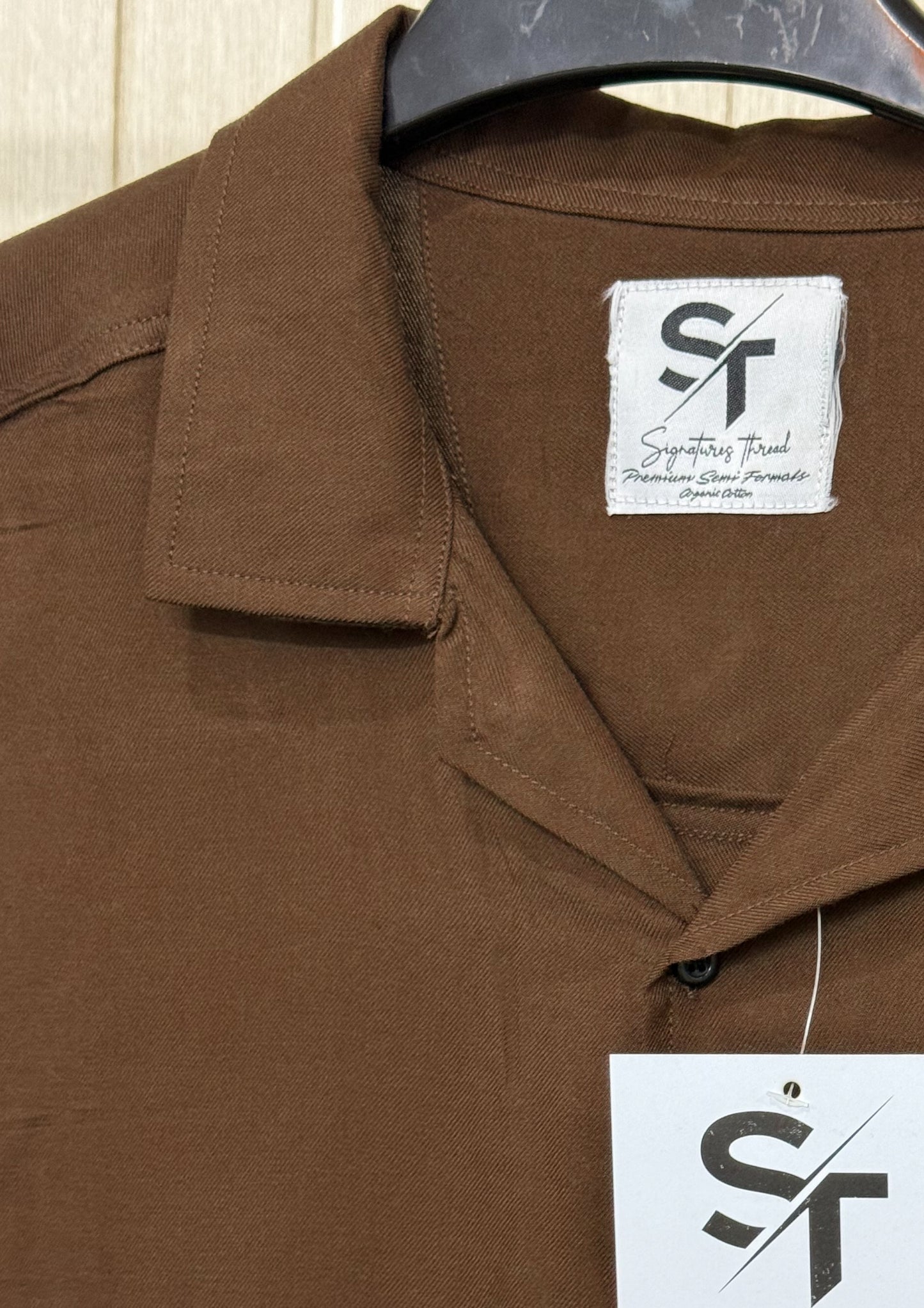 Brown Textured Cuban Collar Shirt