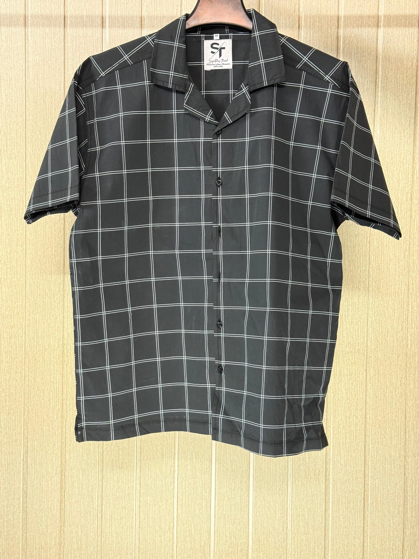 Black Textured Cuban Collar Shirt